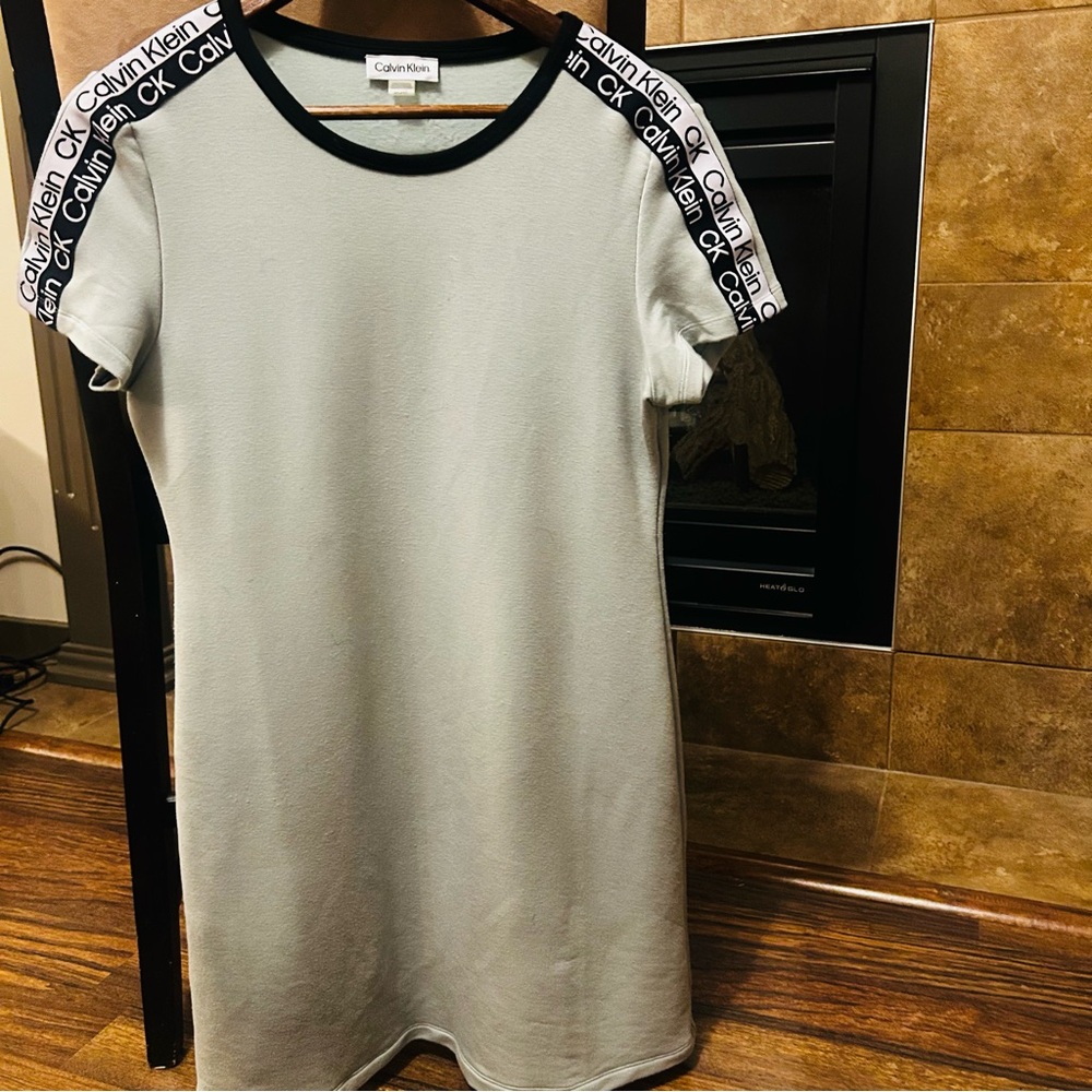 Calvin Klein Mint Green Logo Sleeve Mini Pullover T Shirt Dress Size Small